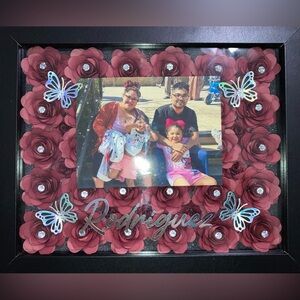 Personalized Floral Family Photo Shadow Box with Butterfly Accents